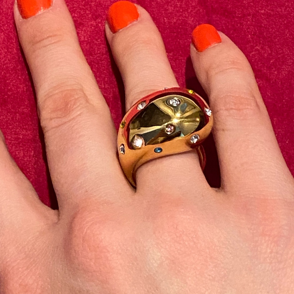 18k Gold Plated Dome Ring with Colorful CZ